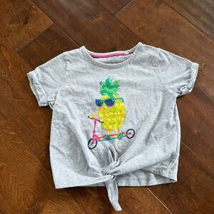 Mini Boden Girls Gray Pineapple Scooter Graphic Tie Front T Shirt Size 3-4Y